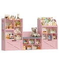 thumbnail image 6 of Homfa Kids Bookcase with Reading Nook, 75" W Kids Toy Storage Organizer with 2 Drawers, Kid Bench for Playroom Kids Room Living Room, Pink, 6 of 7