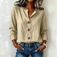 thumbnail image 2 of Women V Neck Button Down Blouse, Roll-Up Long Sleeve Linen Tops Daily Casual Dressy Shirt, 2 of 7