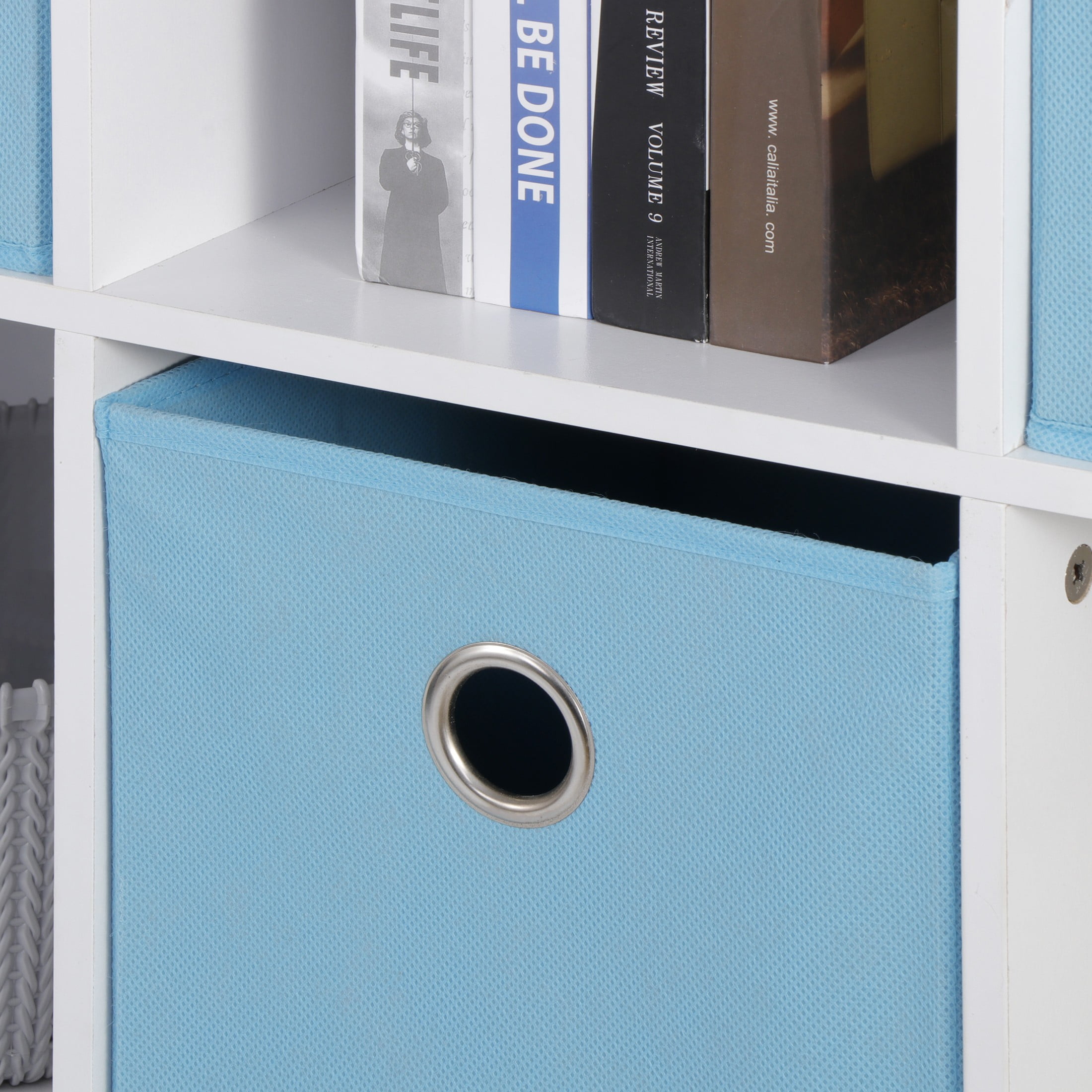 ZenSports 6 Cube Storage Organizer 2 Shelves Bookcase MDF Cabinet W/3 Fabric Bins, White