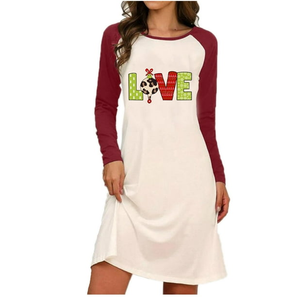 Vestido suelto informal de manga larga con estampado navideño y cuello redondo para mujer Fridja nbo1108