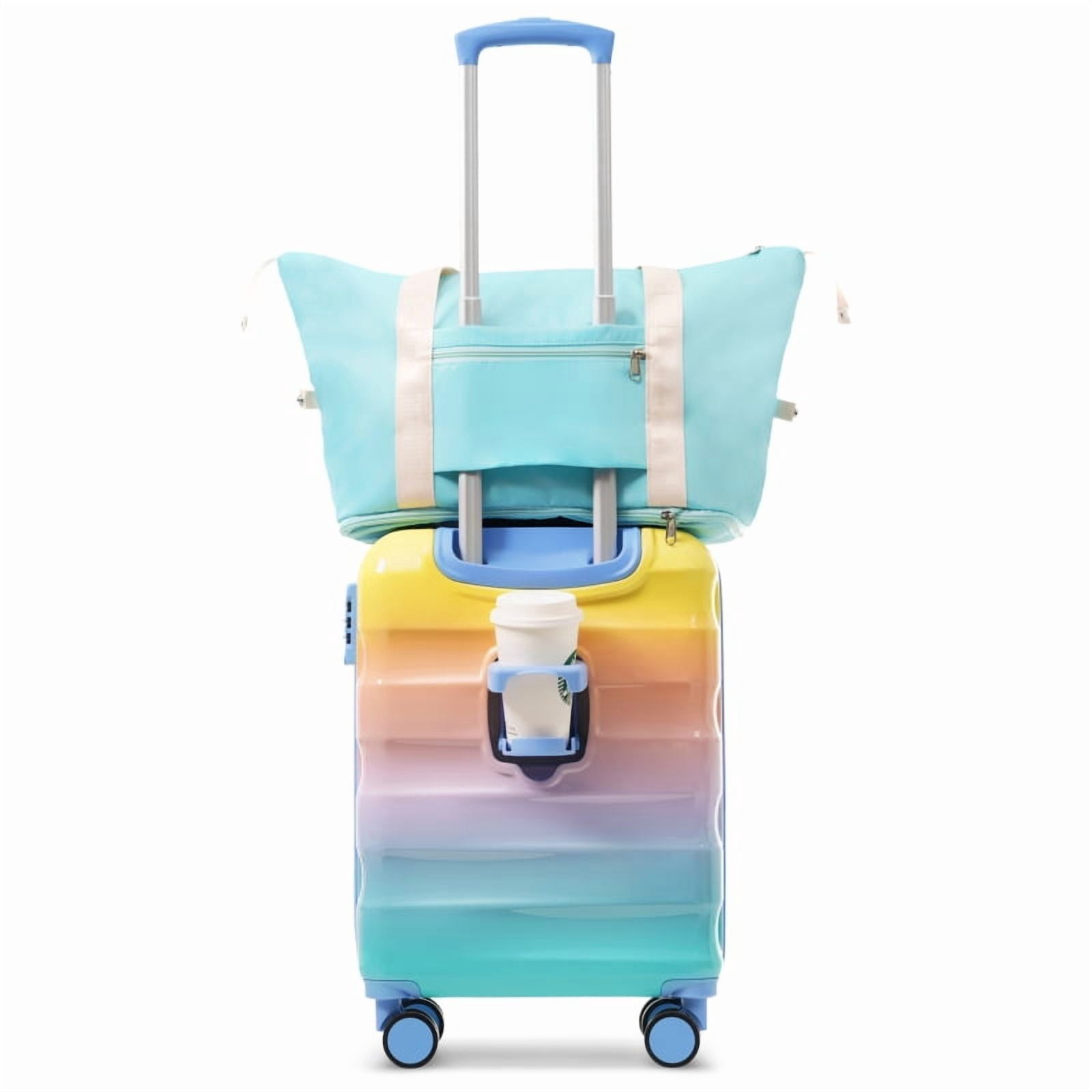 20" Carry-on Luggage with Cup Holder – Lightweight Glossy Hardshell Suitcases with Spinner Wheels, TSA Lock, Airline Approved, 2 Piece Set