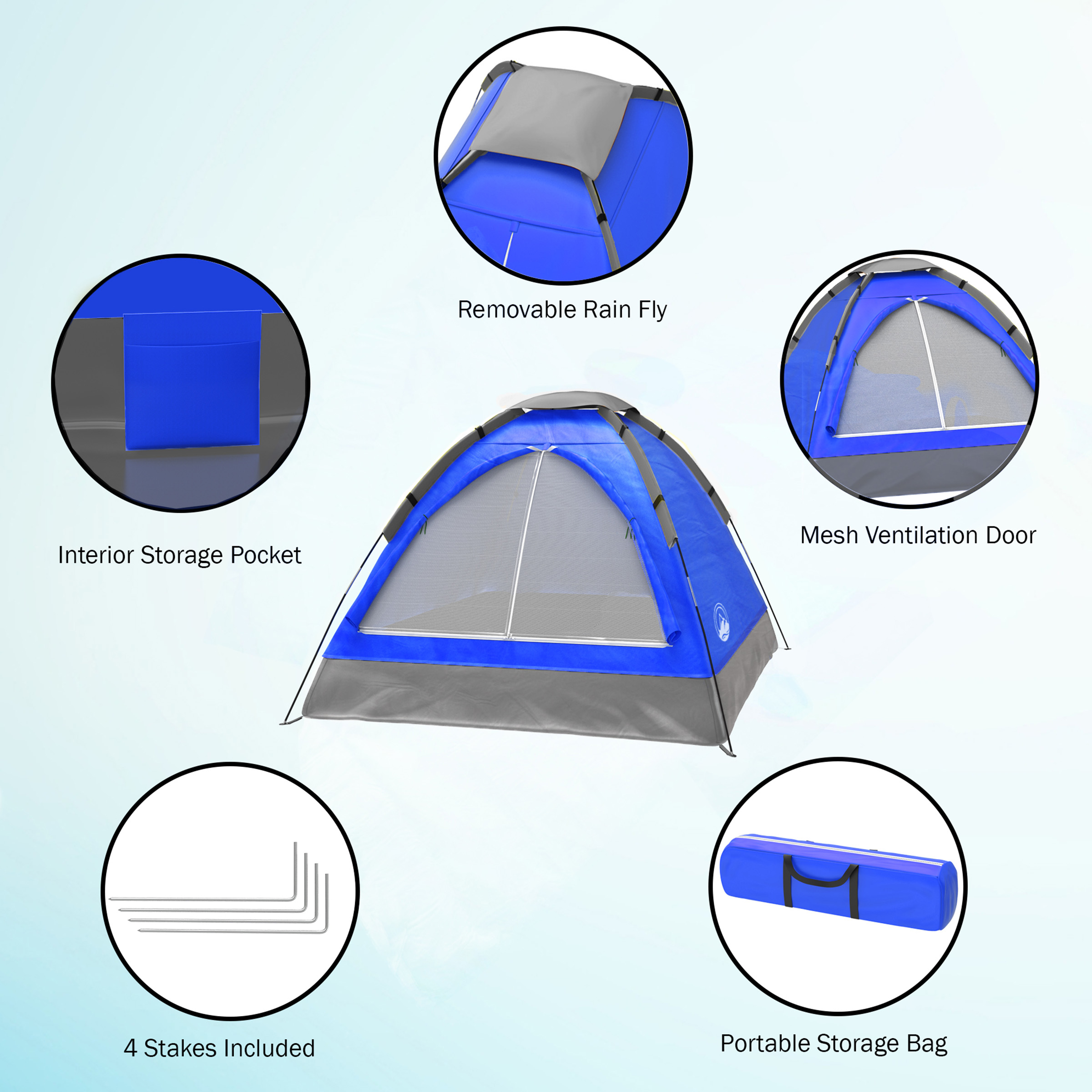 2-Person Camping Tent ? Includes Rain Fly and Carrying Bag ? Lightweight Outdoor Tent for Backpacking Hiking or Beach by Wakeman Outdoors (Blue) - image 3 of 10