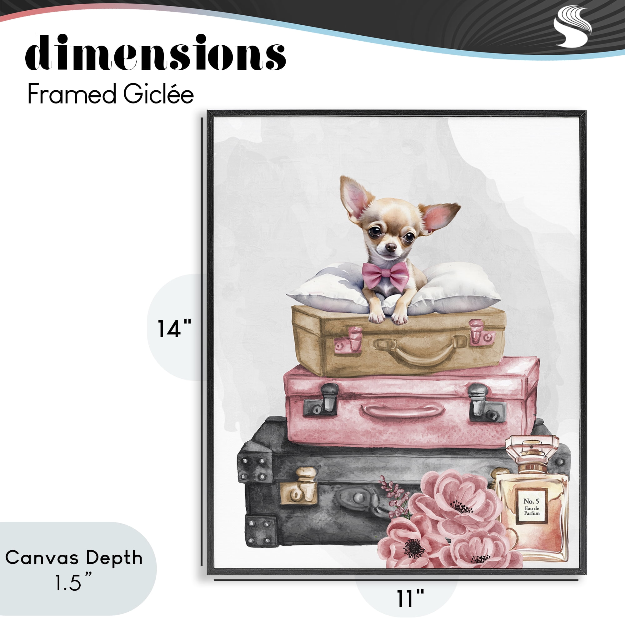 Stupell Industries Trendy Pup Travel Black Framed Giclee Art, design by Kim Allen