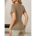 thumbnail image 2 of Summer Short Sleeved Deep V-neck Solid Color Women Slim Fit T-shirt, 2 of 6