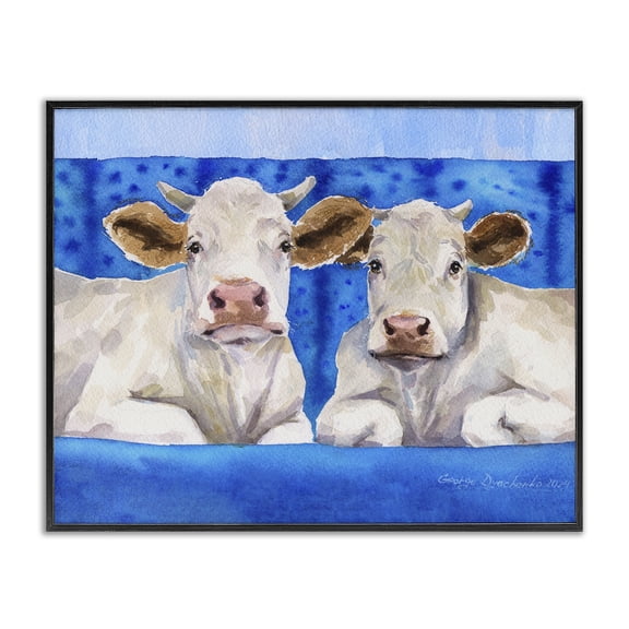 Stupell Industries White Cows on Blue Sofa Black Framed Giclee Art, design by George Dyachenko