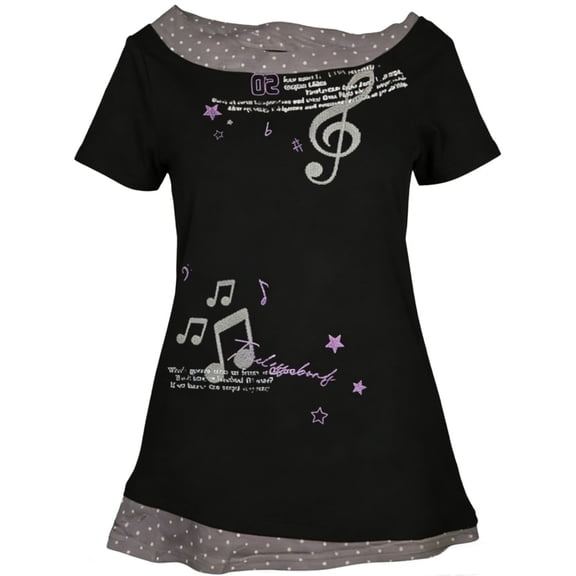 Women's T-Shirts Musical Note Print Fake Two-Piece Off Shoulder Casual Tunic Top For Summer Daily Wear S-XL