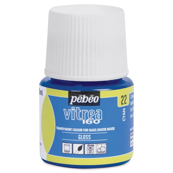 Pebeo Vitrea 160 Glass Paint - Cyan, Glossy, 45 ml bottle