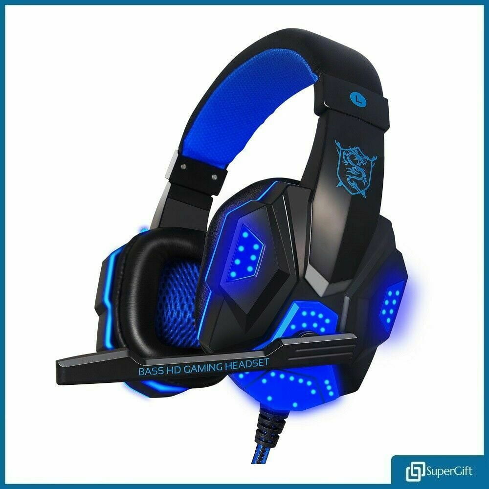 Gaming Headset USB 3.5mm Wired Over LED Headphones Stereo with Mic For