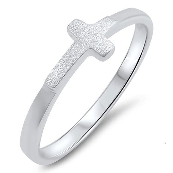 Brushed Sideways Cross Promise Ring .925 Sterling Silver Band Jewelry Female Male Unisex Size 6
