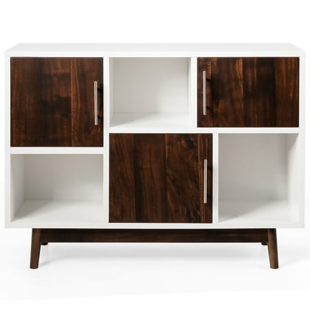 Costway Wood Display Storage Cabinet Console Table TV Stand Multipurpose w/ Door & Shelf - White