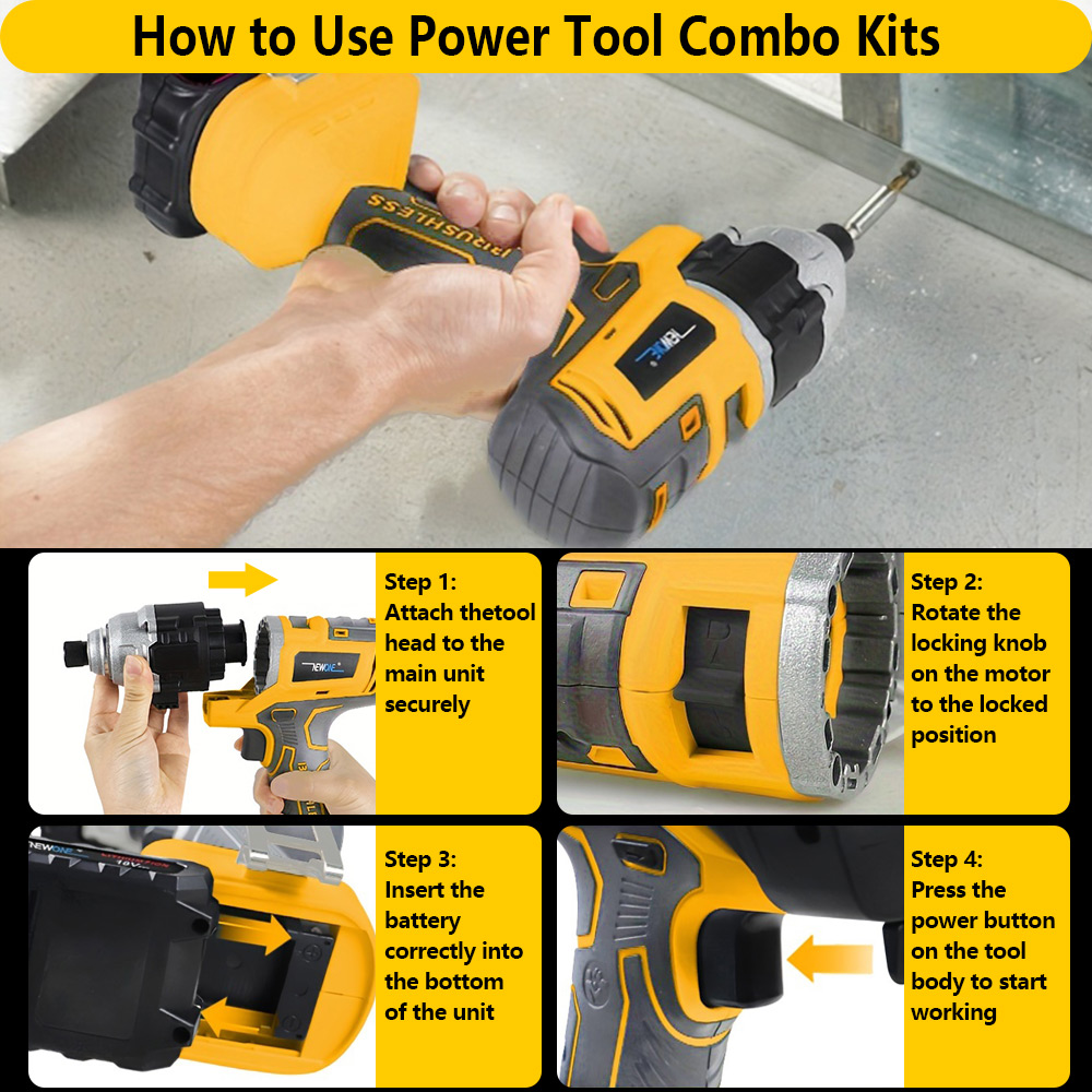 NEWONE Cordless Power Tool Combo Kit 18V 5-Tool Set Impact Wrench, Drill, Circular Saw, Palm Sander, Reciprocating Saw Include Batteries and Charger Cordless Power Tool Set