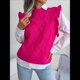 thumbnail image 4 of Suéter Sin Mangas con Volantes para Mujer, Cuello Redondo, Tejido de Punto, para Verano Rosa Roja M, 4 of 10