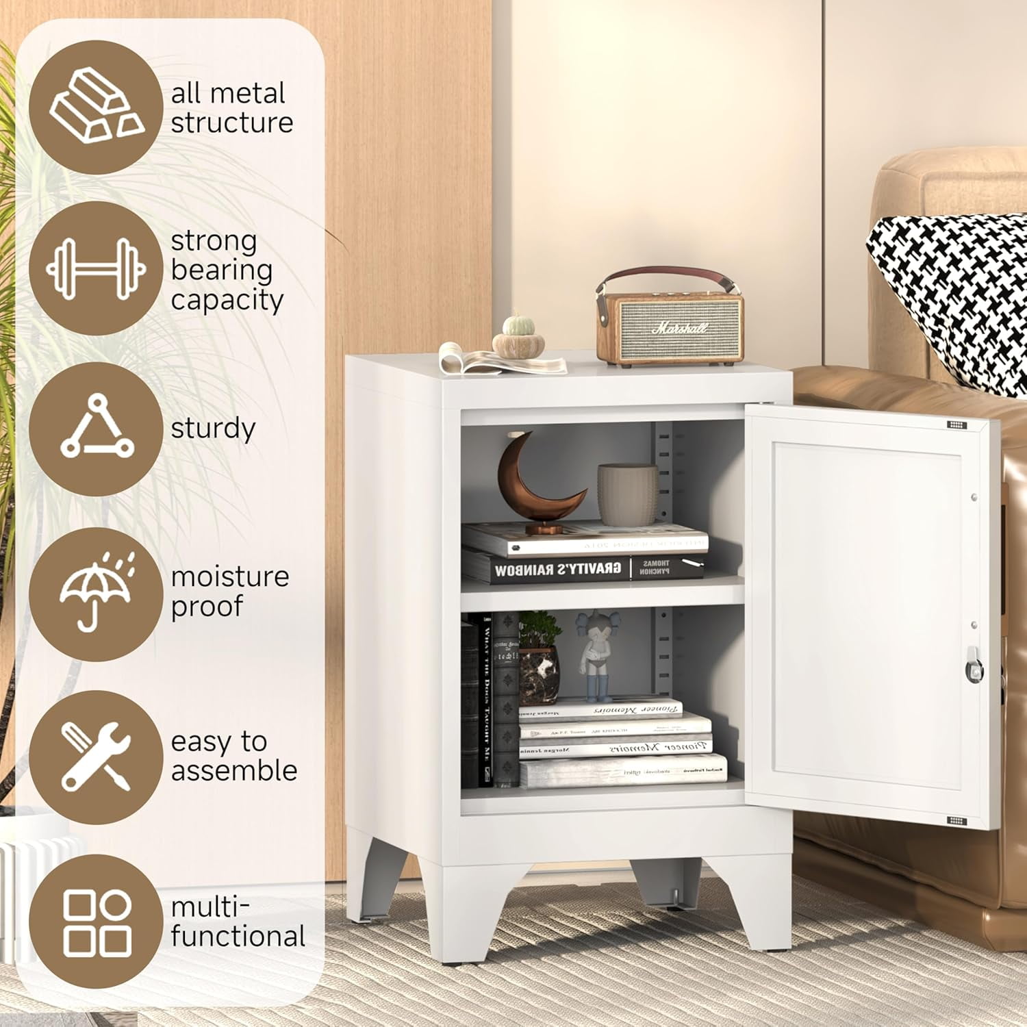 Kooyon Metal Storage Locker - 2-Shelf Shelves Removable Metal Lockers White Lockable Cabinet with Key, Heavy-Duty 50lb Capacity per Shelf for Home, Office, Bedroom,Garage (23.6”H)