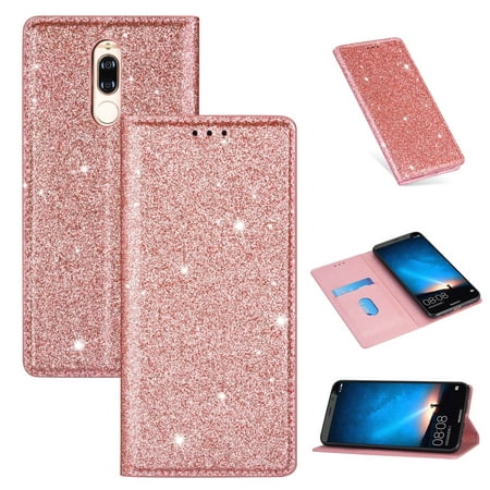 For Huawei Mate 10 Lite Ultrathin Glitter Magnetic Horizontal Flip Leather Case with Holder & Card