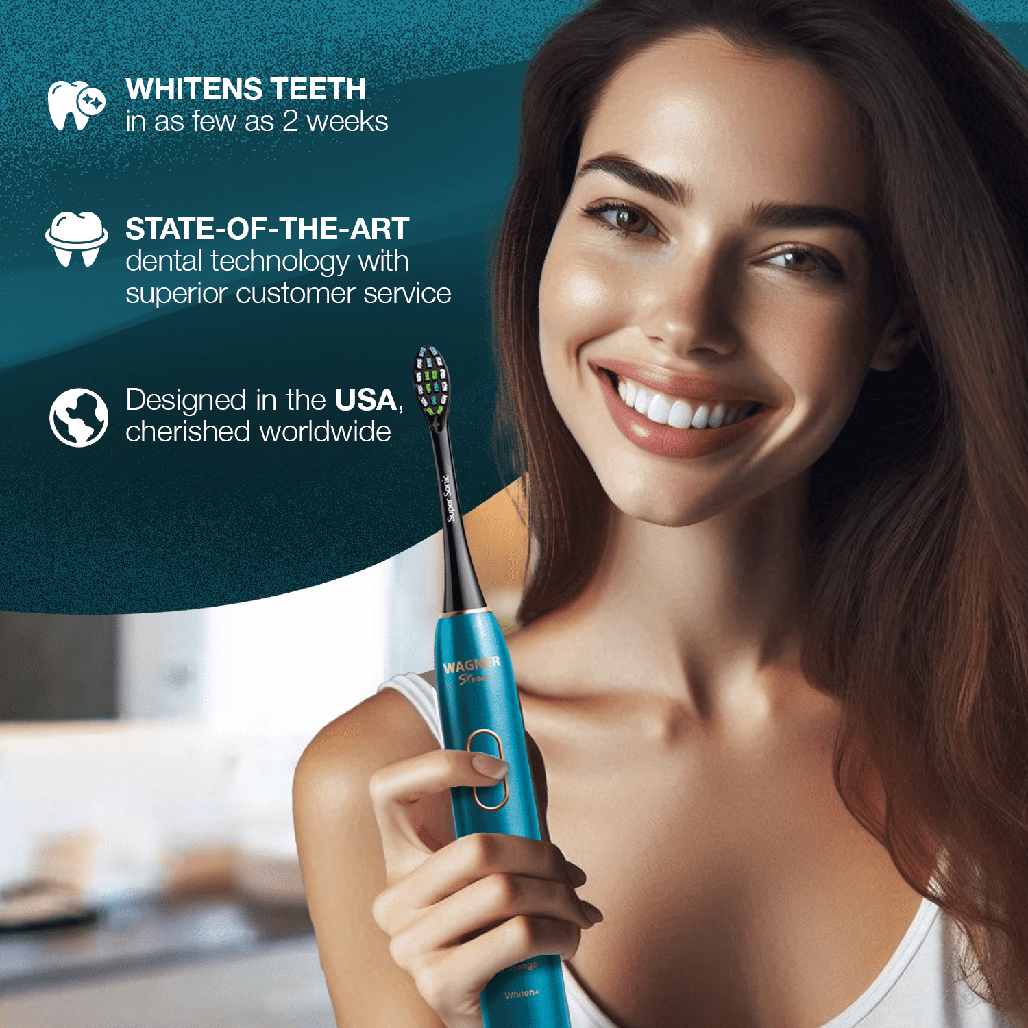 Wagner Stern IntelliBrush Series Whitening Electric Toothbrush with Pressure Sensor. Offers 4 Brushing Modes, 3 intensities, 8 Soft Brush Heads, and a Luxury Travel case.