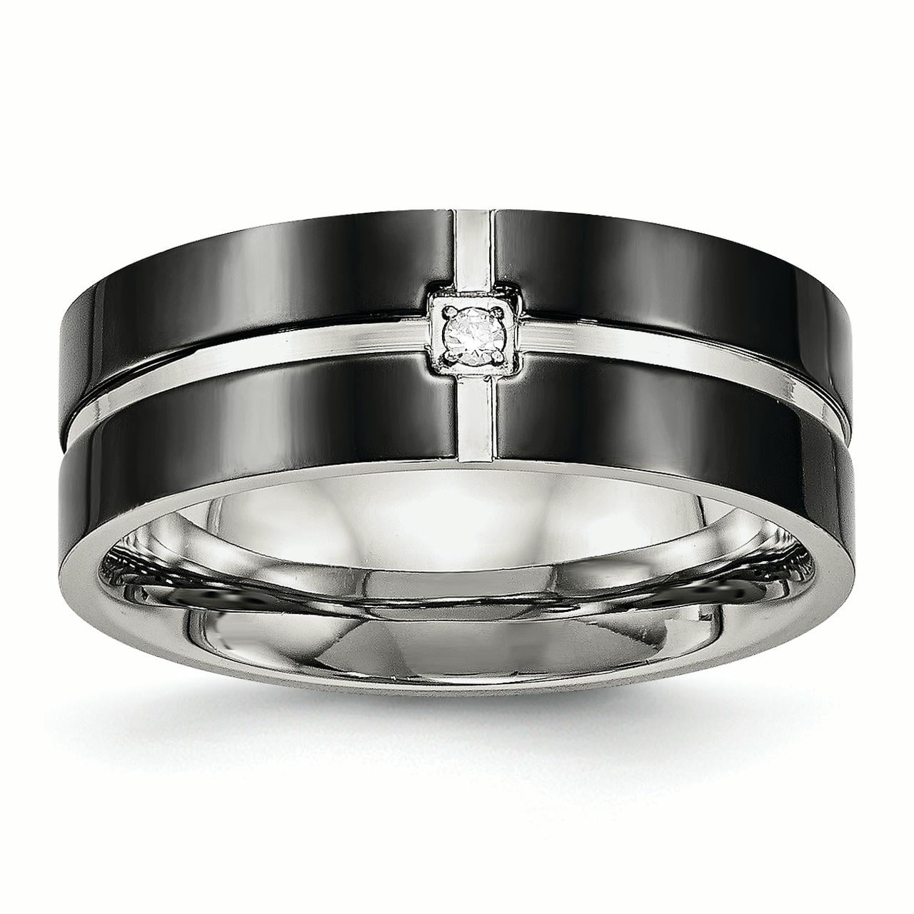 Stainless Steel Brushed and Polished CZ Cubic Zirconia 8.00mm Wedding Band