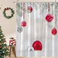 thumbnail image 2 of Merry Christmas Shower Curtain Red Silver Xmas Balls Snowflake Winter Snow Happy New Year Festival Decor Fabric Bathroom Curtain with Hook, 2 of 4