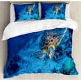thumbnail image 1 of Ambesonne Oceanic Wildlife Themed Photo of Sea Turtle in Deep Waters Reef Hawaiian Duvet Cover Set, 1 of 3