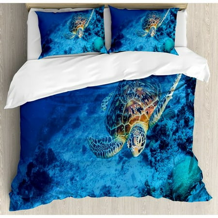 Ambesonne Oceanic Wildlife Themed Photo Of Sea Turtle In Deep