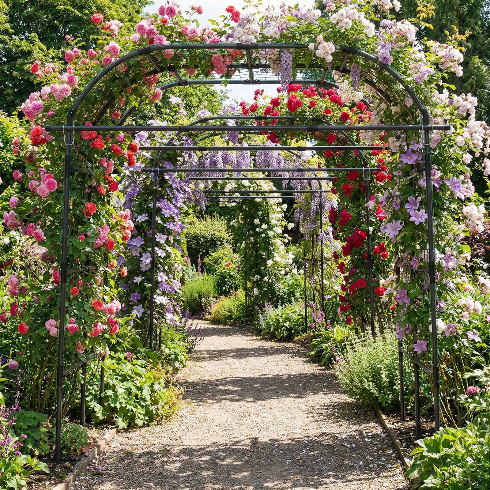 Costway Metal Garden Arch Trellis for Climbing Plants Outdoor, Wide Cucumber Trellis