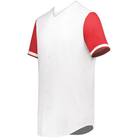 Augusta Sportswear 6909.235.S Cutter Plus Full Button Baseball Jersey, White & Scarlet - Small