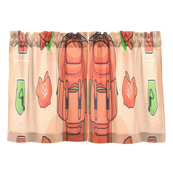 Outdoor Backpack Pattern Kitchen Curtains Tier Set 27x24 Inch 2 Panels Semi Sheer Light Filtering Privacy UV Protection