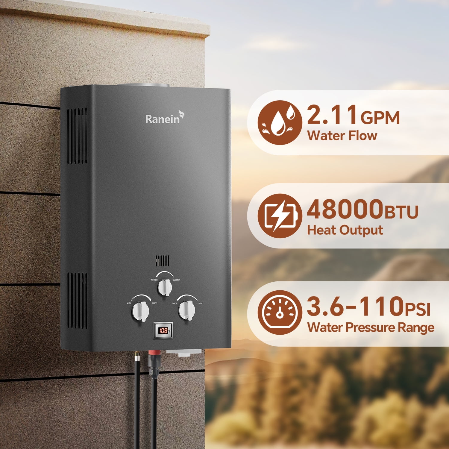 Portable Water Heater 8L, Outdoor Tankless Water Heater Instant Gas Propane Hot Water Heater with Handle for RV Camping Trips Cabins Barns