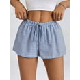 thumbnail image 5 of Women'S Striped Print Drawstring Elastic Waist Shorts Casual Wide Leg Low Rise Summer Boxer Shorts Blue M, 5 of 9