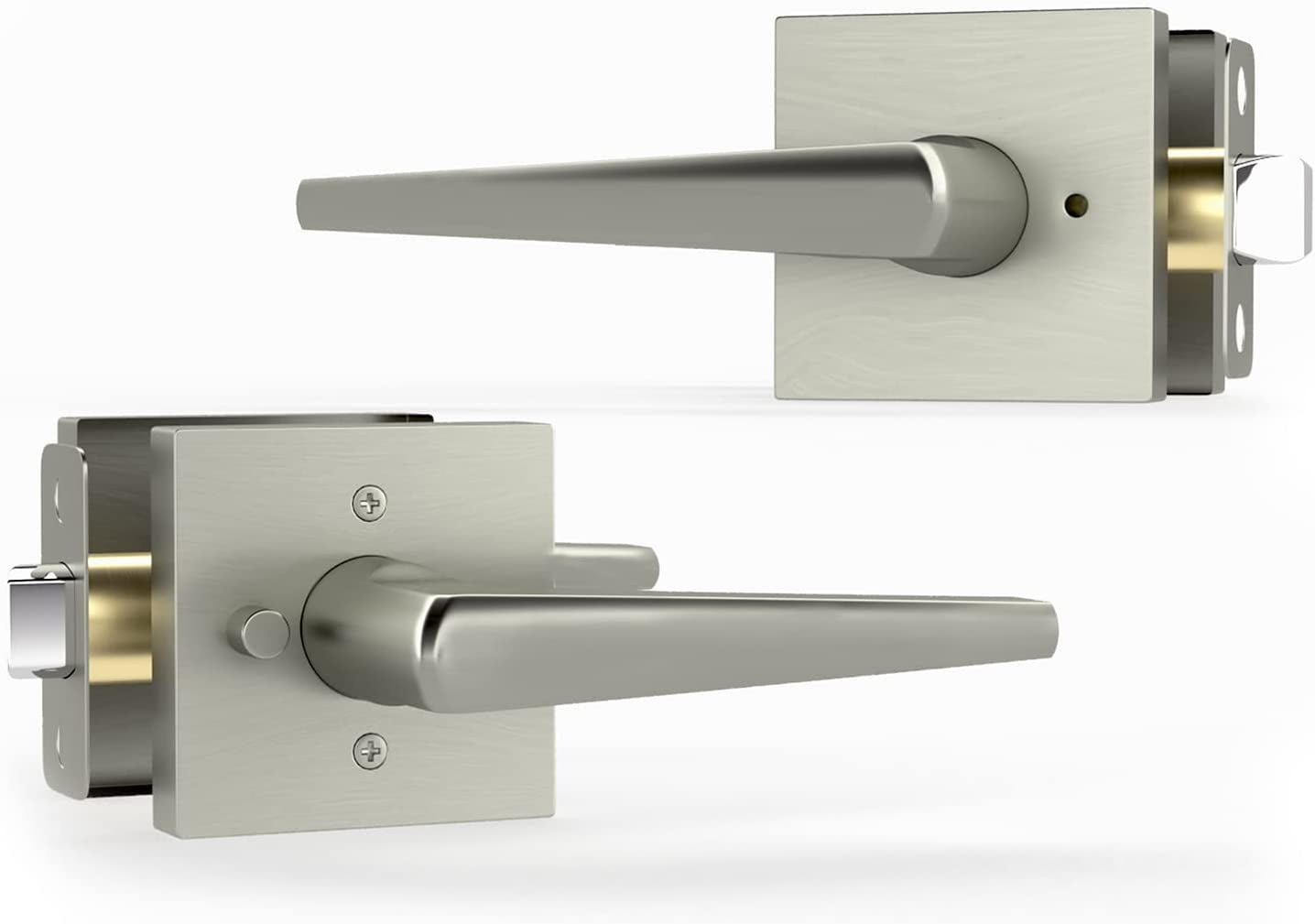 Mega Handles / Privacy 4.29 Inch / Lever Door Lock Handle Set / Satin Brass  / 1 pack 
