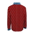 thumbnail image 3 of Women's Polka Dot Denim Patchwork Button Down Shirt Long Sleeve Lapel Blouse Loose Fit Casual Top, 3 of 4