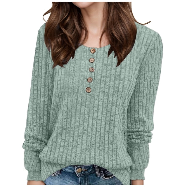 NINGMENG Womens Tops Solid Color Long Sleeve Tunic Crew Neck Sweaters Trendy Tops Pullover T Shirts Holiday Wear,Blue,XXL