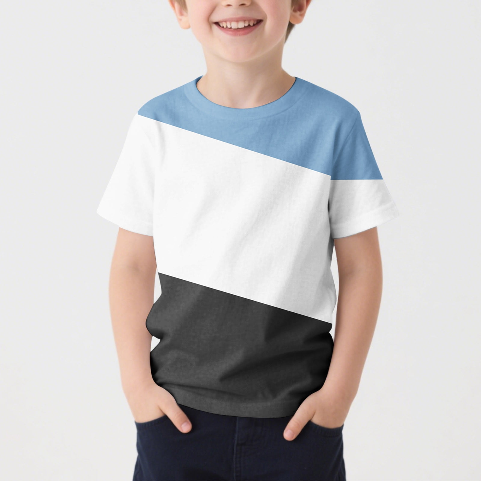 Cethrio Boys T-shirts Casual Short Sleeve Crewneck Stripe Boys Summer Tops Blue Size 12-13T