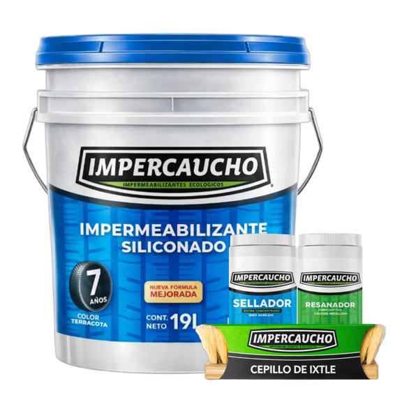 Kit Impermeabilizante Impercaucho Siliconado y Mejorado 7A Terracota 19L