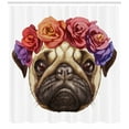thumbnail image 3 of Ambesonne Pug Shower Curtain, Floral Head Wreath Fun, 69"Wx84"L, Pale Brown Purple Red, 3 of 3