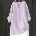 thumbnail image 3 of Womens T Shirts Tops Solid Color V-Neck Button Long Sleeved Shirt Womens Golf Shirt,Purple,S, 3 of 5