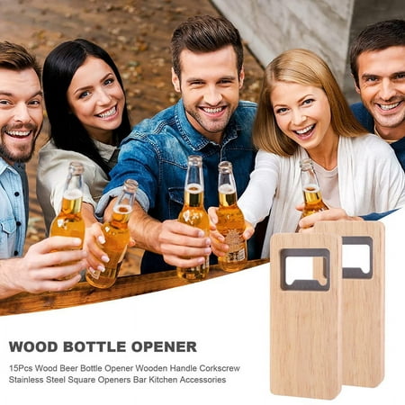 

15Pcs Wood Beer Opener Wooden Handle Corkscrew Stainless Steel Openers Bar Kitchen Accessories Party Gift