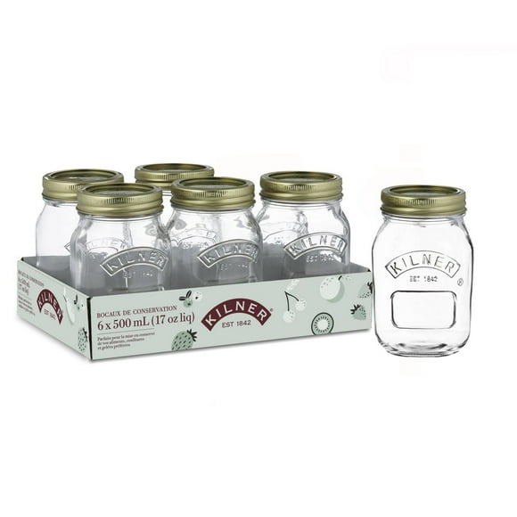 Kilner Regular Mouth Glass Mason Jars with Sealing Lids, 500ml
