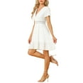 thumbnail image 4 of Unique Bargains Robe d'Été pour Femmes Col en V Manches Courtes Bordure Crochet Ourlet à Volants Blanc S, 4 of 5