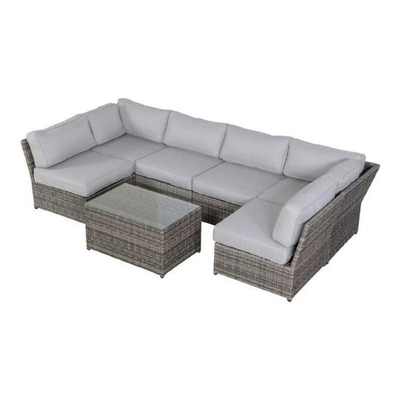 Living Source International 7-Piece Wicker Outdoor Set with Cushions in Gray