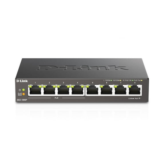 Restored D-Link 8-Port Gigabit PoE+ Unmanaged Switch | 4 PoE+ Ports (60W Total PoE Budget) | Metal Compact Desktop - (DGS-1008P-RE) (Refurbished)