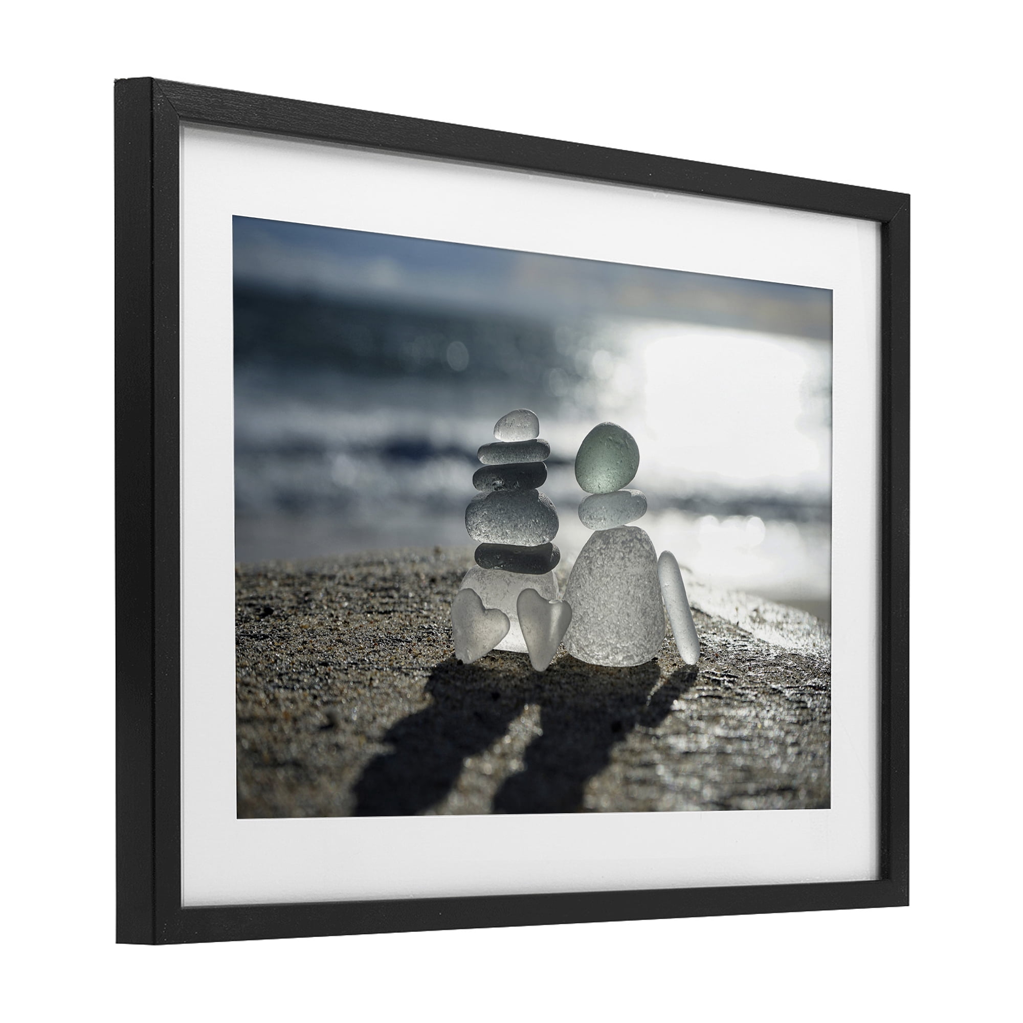Stupell Industries Zen Sea Glass Hearts Black Framed Print Under Glass, design by LMarie Allen
