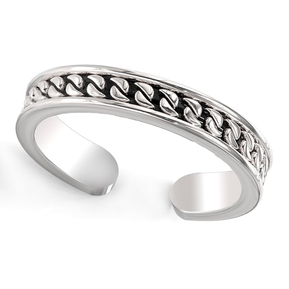Andrea Jewelers Sterling Silver Oxidized Curb Link Pattern Adjustable Toe Band Ring