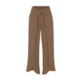 thumbnail image 5 of Cotton Linen Pants Women Smocked High Waisted Split Wide Leg Pants Summer Flowy Vacation Beach Pant with Pockets 2025, Light Brown XXL, 5 of 7