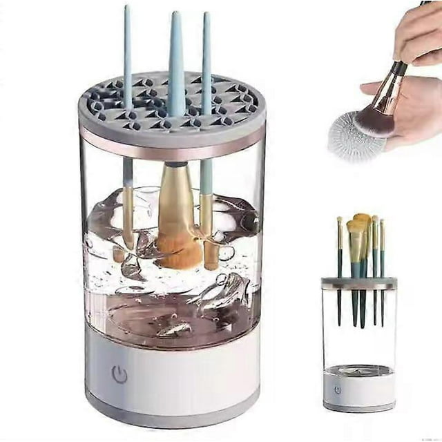 Electric Makeup Brush Cleaner Machine Portable Automatic USB Powered Cleaner with 3 Cosmetic Brushes for All Sizes Transparent
