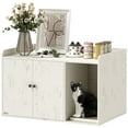thumbnail image 1 of YKITRDA Cat Litter Box Enclosure Furniture with Scratching Mat, Hidden Litter Box Cabinet, Cat House & TV Stand for 32–43 Inch TVs, MDF, Distressed White, 1 of 11