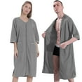 thumbnail image 2 of [BRAND]HOT SALE!Womens Nightdress Solid Color Pajamas Short Sleeve Bathrobe Couple Pajamas Soft Absorb Water Ladies Nightgown Zip Robe, 2 of 10