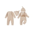thumbnail image 2 of BemeyourBBs Newborn Baby Boy Little Brother Outfit Rib Knit Romper Letter Embroidered Long Sleeve Infant Spring Fall Winter Clothes Bodysuits Jumpsuits with Hat, 2 of 9