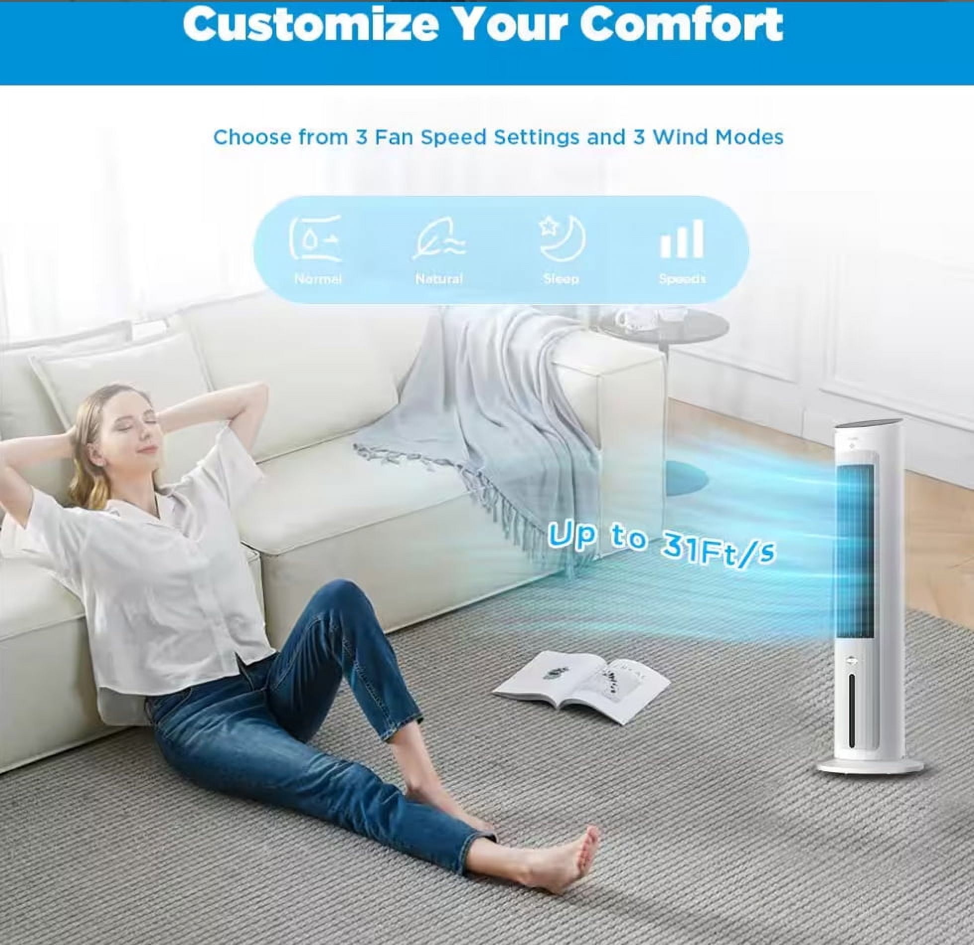 1 Gal. 200 CFM 3-Speed Tower Portable Evaporative Cooler up to 215 Sq. Ft.