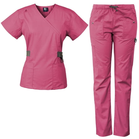 

Medgear 12-Pocket Women s Scrub Set with Silver Snap Detail & Contrast Trim Wild Rose 3X-Large