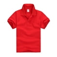 thumbnail image 2 of Girls Polo Uniform Shirt Summer Slim Fit Short Sleeve Comfy Collared Shirts for Girls Back to School Outfit,Red 130, 2 of 4